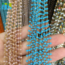 Perles en verre rond à facettes perles de chapelet de fil de métal en métal